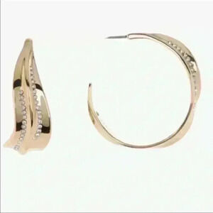 Carolee Iris Gold-Tone Plates Sterling Silver Pave Stone Hoop Earrings NWT